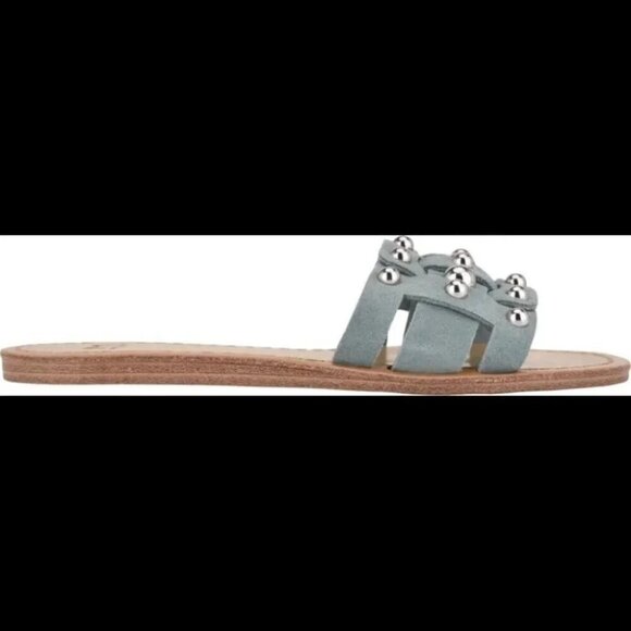 NEW Marc Fisher Pacca studded flat sandal in blue cactus suede - Picture 5 of 8